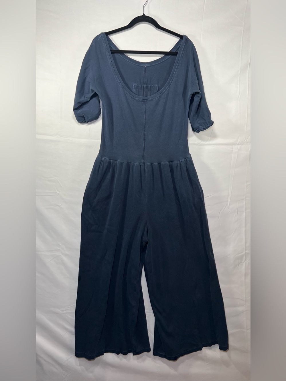 FP Movement Free People Blue Wide Leg Jumpsuit Romper Logo Pocket